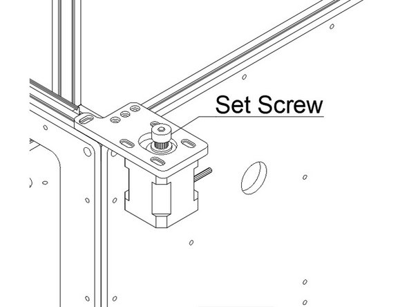 Install one of the 16t pulleys onto the stepper shaft with the teeth facing down.  There are two set screws, be sure one of them is against the flat of the stepper shaft.