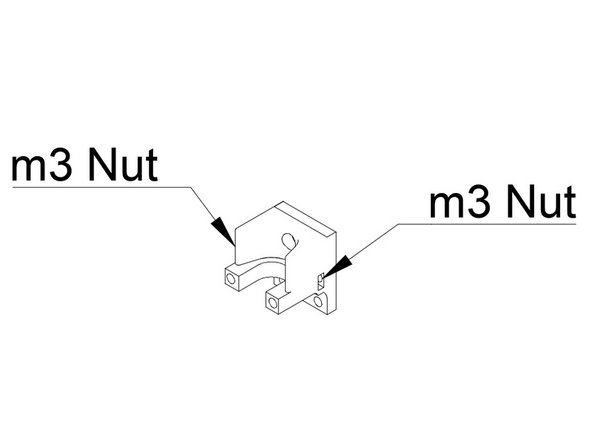 Insert one m3 nut into each side of the printed hotend mount.  They can be hard to push in, using a screwdriver can help.