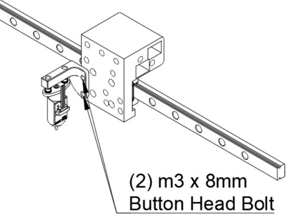 Attach the BLTouch mount to the lower left two holes in the Y carriage using (2) m3 x 8mm Button Head Bolts.