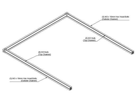(5) M3 x 10mm Hex head bolts go in the outside channel of the back extrusion.