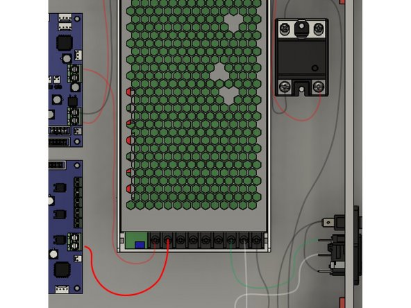 Connect the short red wire with the Duex5 label's ring terminal to the PSU &quot;+&quot; connection.