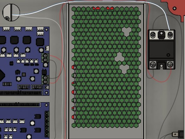 The shorter end of the white braided bed wires has a ring terminal on it.