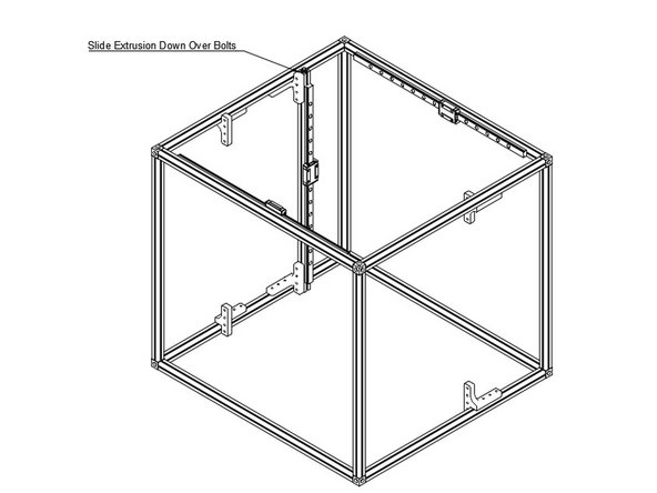 Take your Z extrusion with a linear rail attached, and slide it down onto the hex head bolts you added earlier on the Z brackets.
