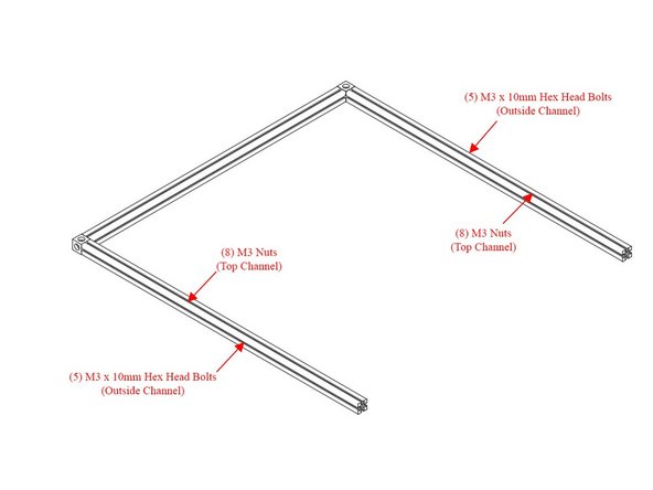 (5) M3 x 10mm Hex head bolts go in the outside channel of the back extrusion.