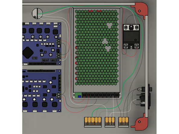 The bed harness has a green ground wire that was attached to the bed earlier in the build.