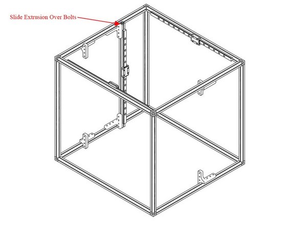 Take your Z extrusion with a linear rail attached, and slide it down onto the hex head bolts you added earlier on the Z brackets.