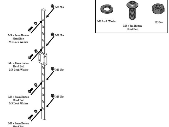 Prep the Z axis mgn12 linear rails in the same fashion as for the X axis rails.  There are additional hex head bolts in the ZLT supplement bag.  These can be merged in with the rest of your hardware.