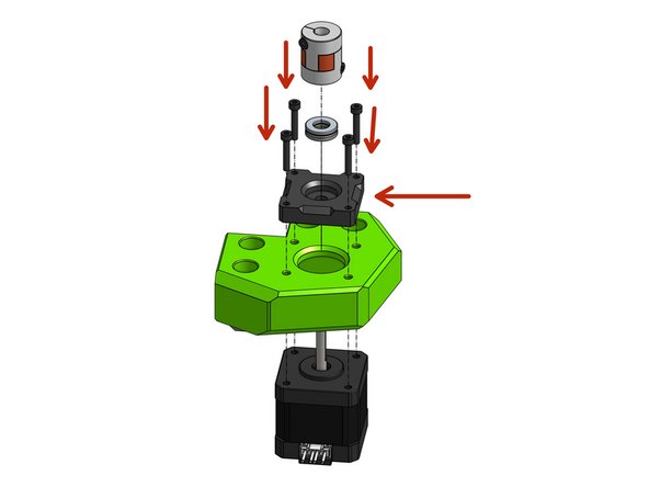 Attach the NEMA17 stepper motor to the printed part through the pillow_block part with the Cap Head M3x18 screws