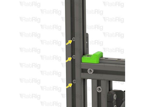 Insert the screws through the holes on the V-Core 4 frame extrusion and thread them in the Tensioner Body - Right v1.0.