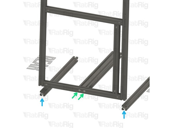 Align the extrusion with the two holes on the side frame sub-assembly bottom extrusion