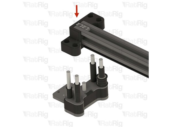 Take the assembly from the previous step and install the printed part onto the aluminium spacers of the left joiner from step 126