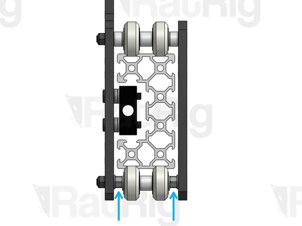 Use a spanner to subtly adjust the position of each eccentric spacer until every wheel is in contact with the profile. You want to find a sweet spot where your carriage is not wobbly and the motion is perfectly smooth, but where there isn't excessive force pressing the wheels against the rail, as this will increase wear on the wheels.