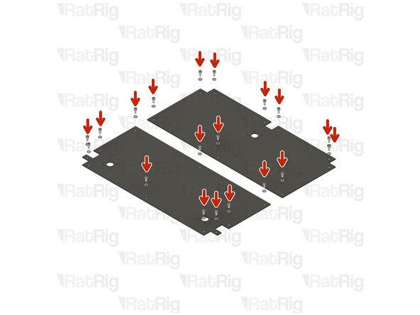Inset a M6x12 Cap Head Screw + M6 washer on every 6mm hole on the base plates.