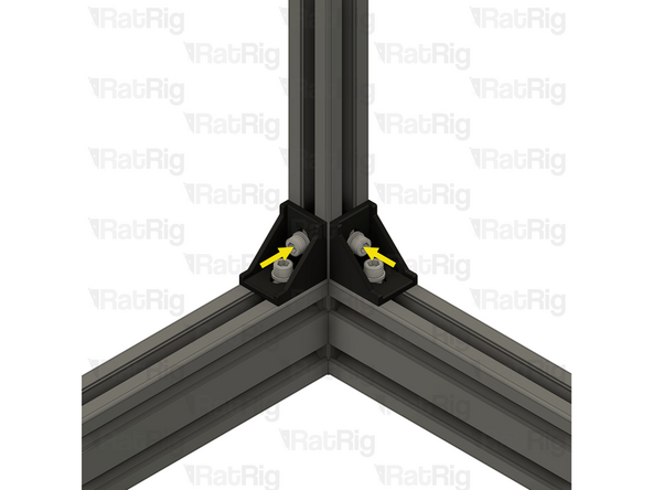 Align the 850mm 3030 extrusion into the corner of the bottom frame assemblies as shown, make sure it is square