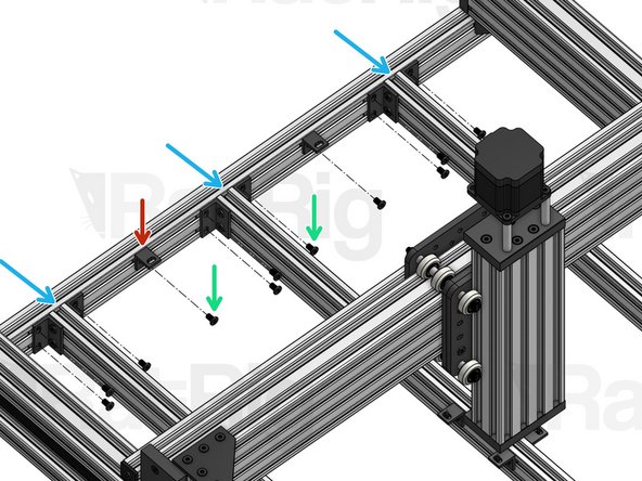 Install the 2040 profiles on your frame. The profiles with 2 Single L Brackets should be placed on the outer positions (with the L brackets facing inwards). The profile with 4 Single L brackets should be in the middle.