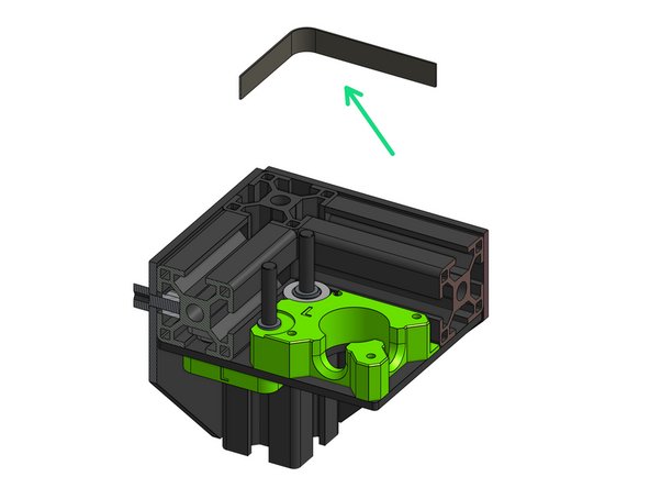 Add one precision shim on the M5 screw going through the printed part and shim, idler, shim on the second M5 screw