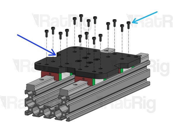 Pair each of the Y axis C-Beam profiles with one of the XY Plates.