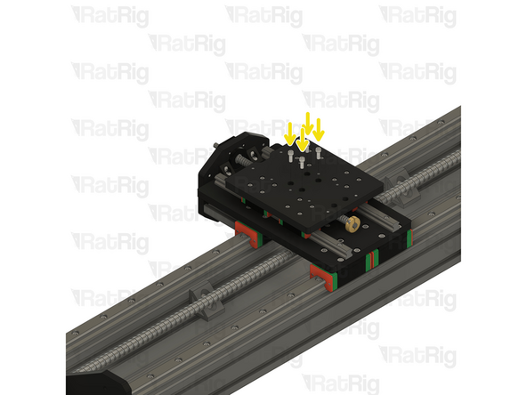 Align the marked holes in the Z-axis plate with the holes in the 12mm ball screw nut block below