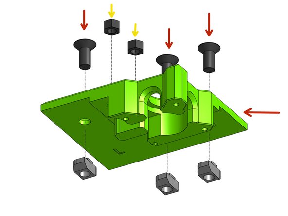 The three Countersink Screw M6x14 (the countersunk ones) and thread those through the xy_motor_cage_top_left printed part