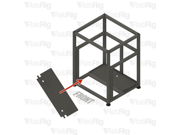 Insert the front base plate inside the frame assembly, at an angle so it can be rotated into place.