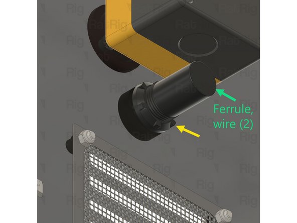Insert the ferrule end of wire (3) in one of the start button terminals.