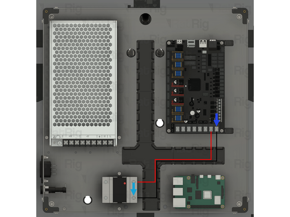 Insert the fork terminal on the other end of the wire into the seventh terminal from the left on the Octopus motherboard. Secure the fork terminal by tightening the screw