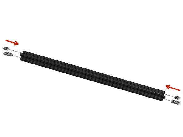 Slide the square nuts into the 2020 extrusion: 4 in the bottom slot and 2 in the top.