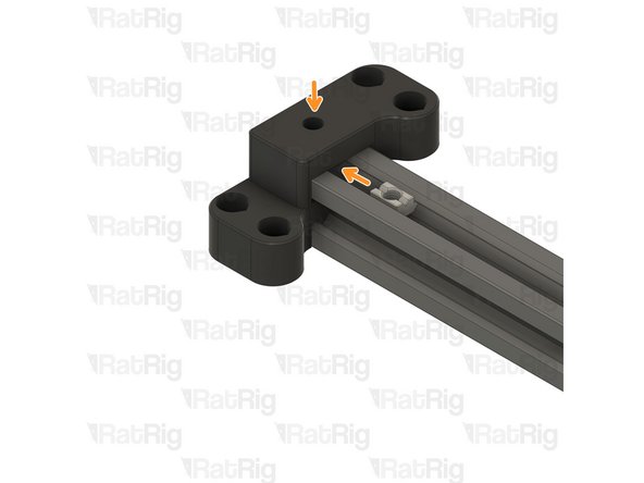 Flip the gantry upside down and push the single T-Nut Square type underneath the printed part, ensuring it is aligned with the hole on the printed part.