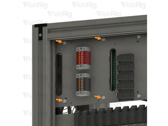 Install an M4 locking hex nut on to each of the M4x25 screws and tighten them to secure the AXBB-E CNC controller to the panel
