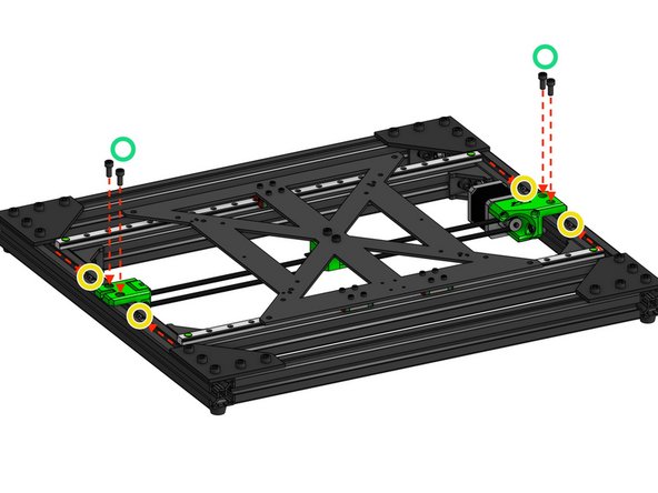 Cap Head M5x30mm. Use them to fasten the belt holder to the Y carriage. Do not tighten too much for now, you want to be able to adjust the belt tension.