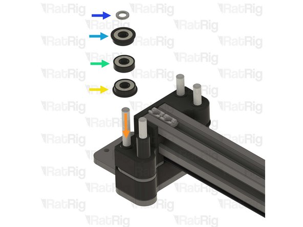 Install the following components onto the marked screw, in the order shown in the image: