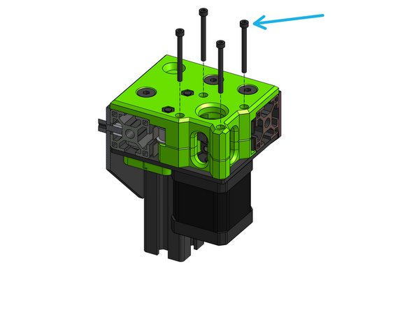 Attach the motor to the assembly with four Cap Head Screws M3x35. The motor pulley needs to get into the belt loop you left loose on the previous step
