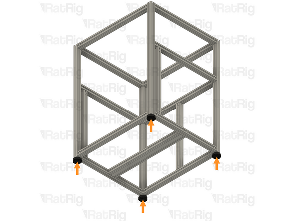 Carefully thread one foot into each of the four frame corner extrusions as shown