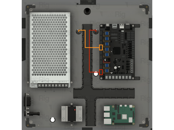 Route the left and right stepper motor cables inside the electronics enclosure, as shown