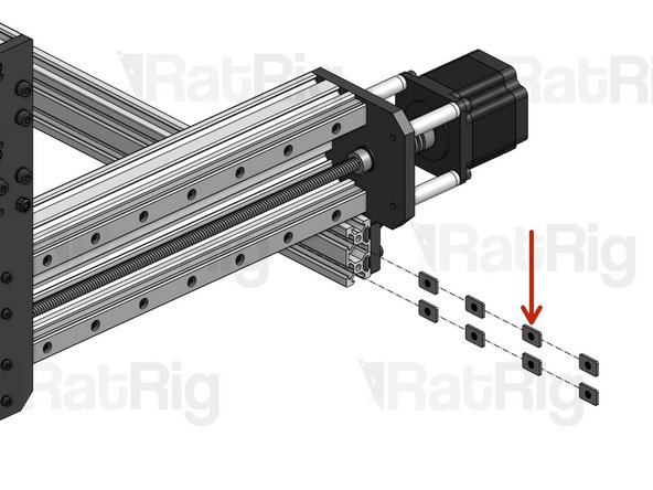 For the next step, you will need to insert Flat T-Nuts inside the slots of both the front and rear 2040 profiles on your machine. You will need 2 T-Nuts per Double L Bracket.