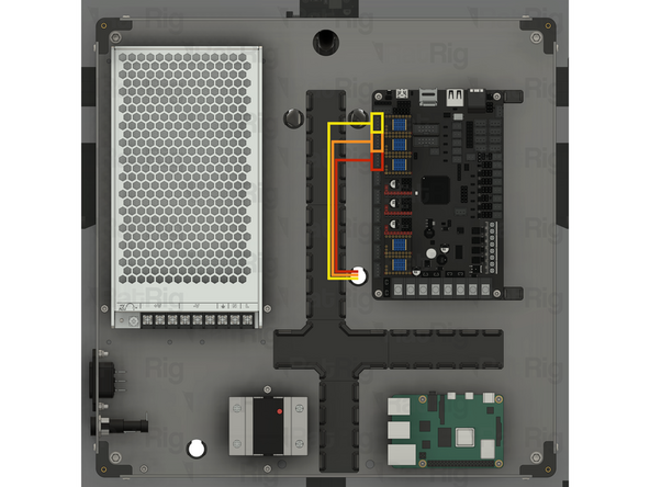 Route all three stepper motor cables inside the electronics enclosure, as shown