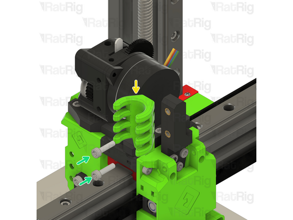 Fasten the three M3x8 screws through the EVA3 cable_guide_mount printed part and into the EVA3 back