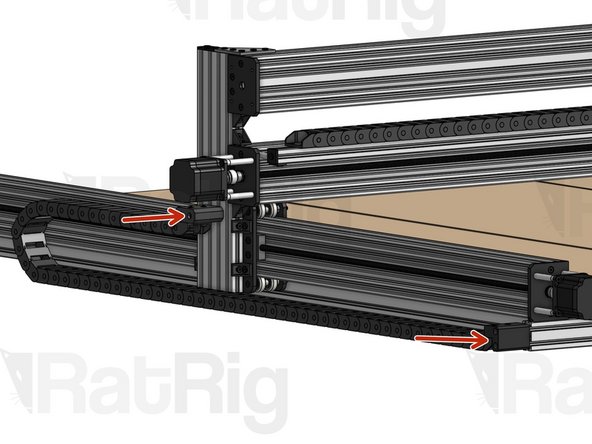 Fit the Drop-in T-Nuts pre-mounted on the drag chain inside the 2020 profile slot and tighten the screws.