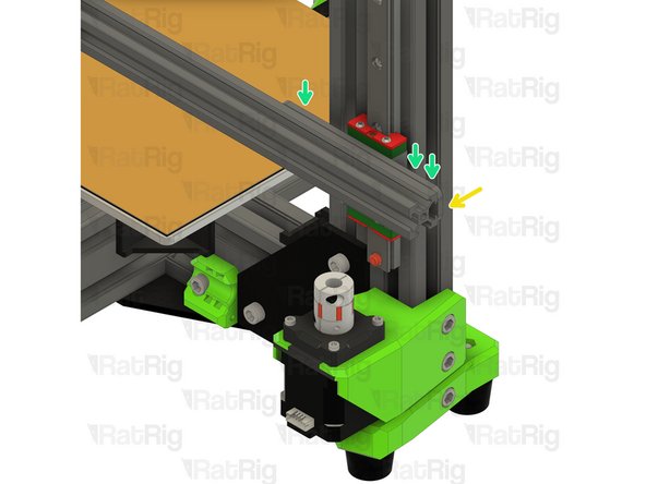 Slide the 2020 extrusion onto the 2020 square T-nuts as shown