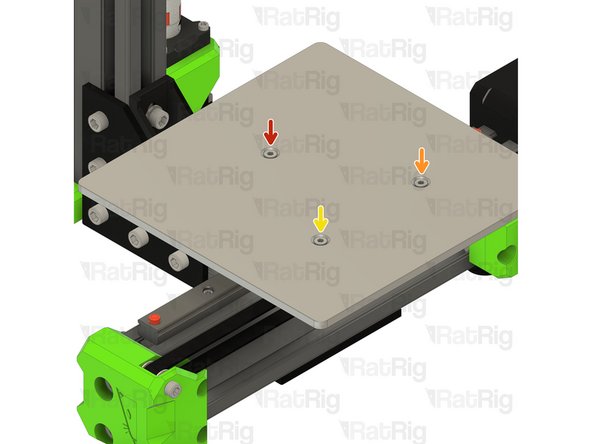 Tighten the bed screws, half of a turn at a time, in a clockwise order: