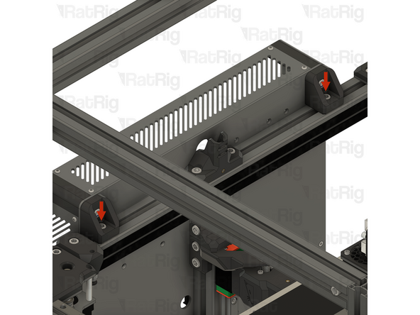 Fully tighten both marked M6x12 Cap Head Screws to secure the upper mounts to the frame