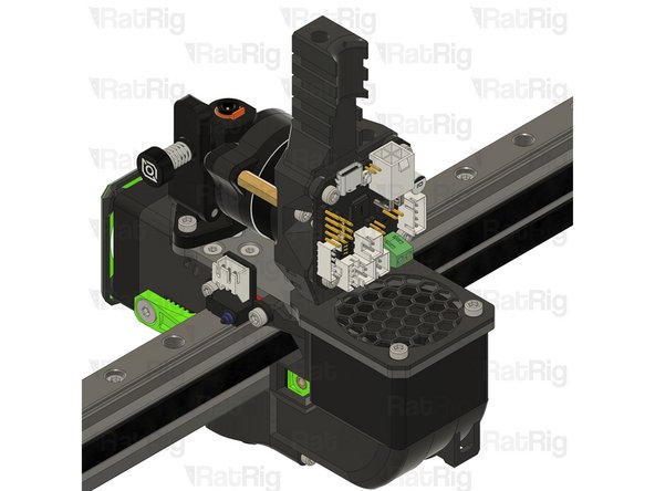Insert the M3x8 screws into the toolboard and thread them into the Rat Rig toolhead vertical toolboard mount printed part