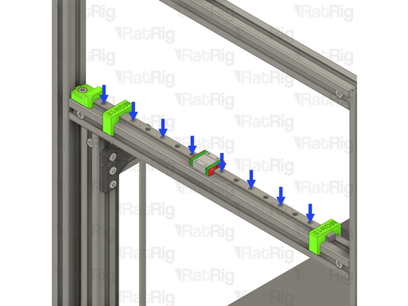 Align the Y-axis linear rail with the extrusion slot as shown
