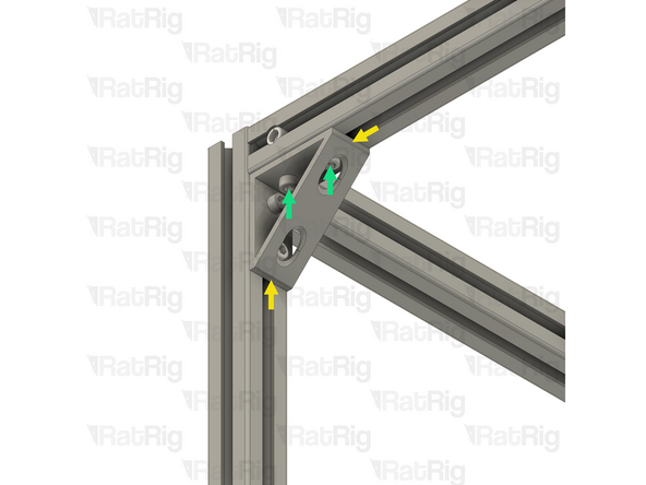 Position the upper frame bracket into the corner of the extrusions as shown