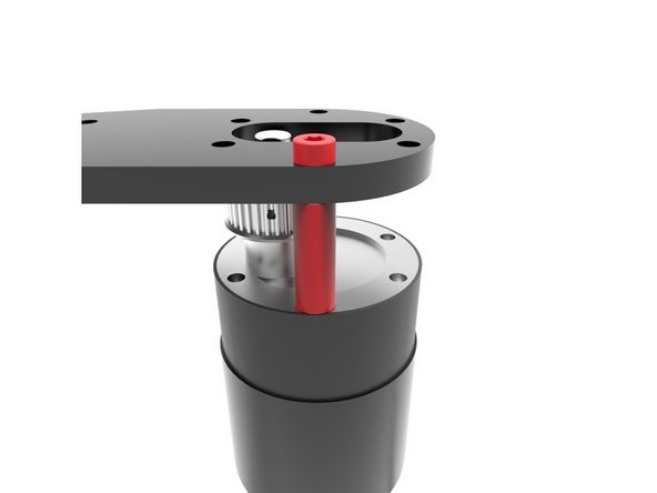 Pass one 25mm Screw through one of the holes on the Motor Plate, then through a black spacer and finally screw it into the motor. Repeat until you’ve used the four 25mm Screws and respective Black Spacers. Make sure you use the same holes from which you removed the original screws, on step 2.