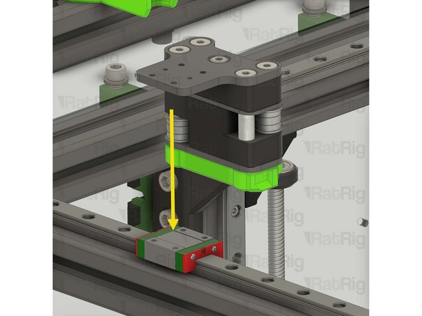 Carefully insert the gantry assembly into the V-Core 3 frame from the side, as shown