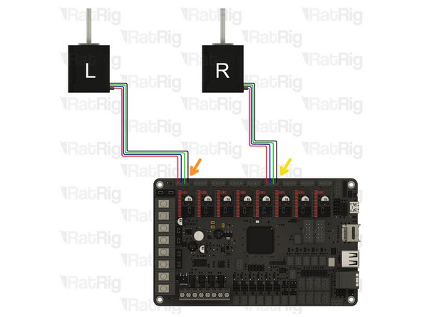 Connect the Left [L] Stepper motor cable to the first slot available on the Octopus Board, counting from the bottom.