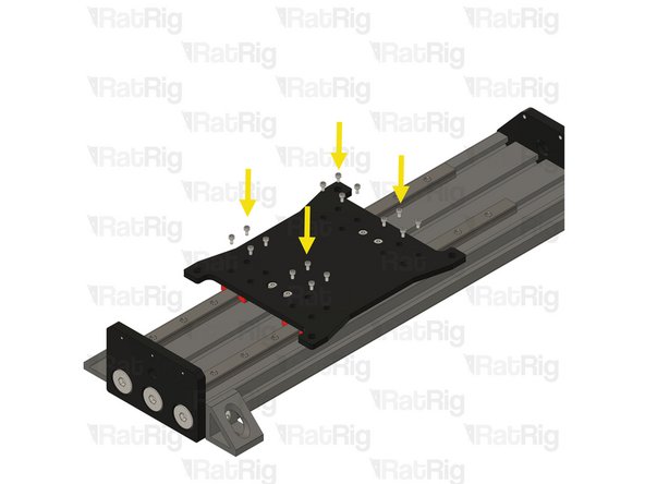 Using the 16x M3x6 Cap Head screws, fasten the XY joiner plate assembly to the mgn15 carriages.