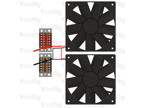 Cut the JST connectors on the cooling fans and crimp both red wires in the same ferrule, then insert it into the Red PTFix Block.