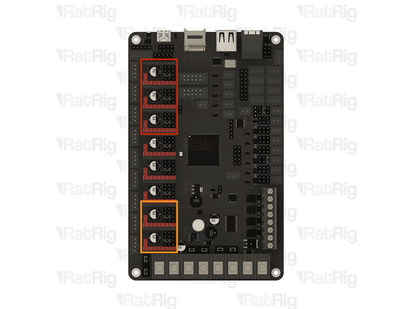 The following stepper driver configuration is intended for the electronics kit provided by Rat Rig. Do not blindly follow these instructions if using different hardware